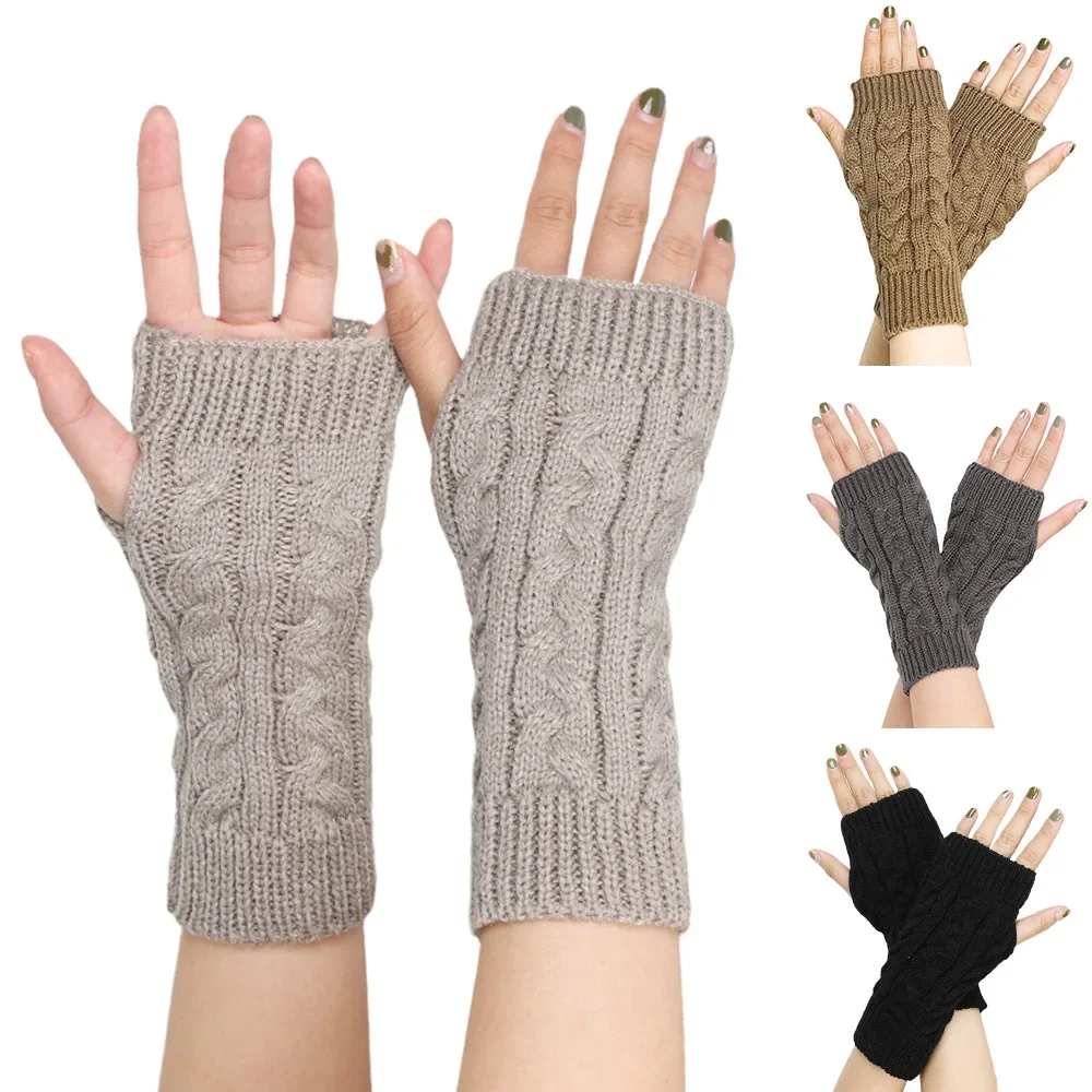 Mode Stricken Halbe Finger Handschuhe Handschuhe Motorrad Auto Fahren Herbst Winter Einfarbig Paar Handschuhe Mädchen Gestrickte Handschuhe – Detail 3