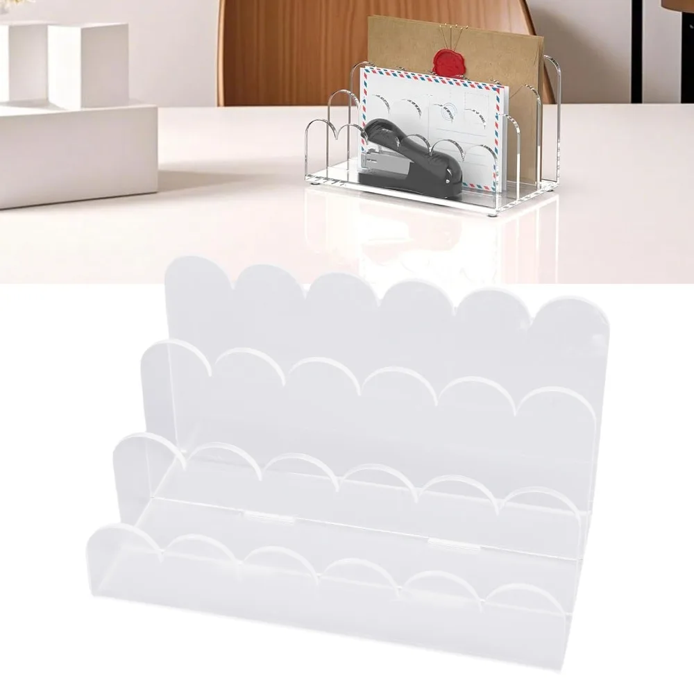 Practical 3 Compartments Acrylic Mail Organizer Scalloped Design Vertical Storage File Holder Document Sorter For Home Office