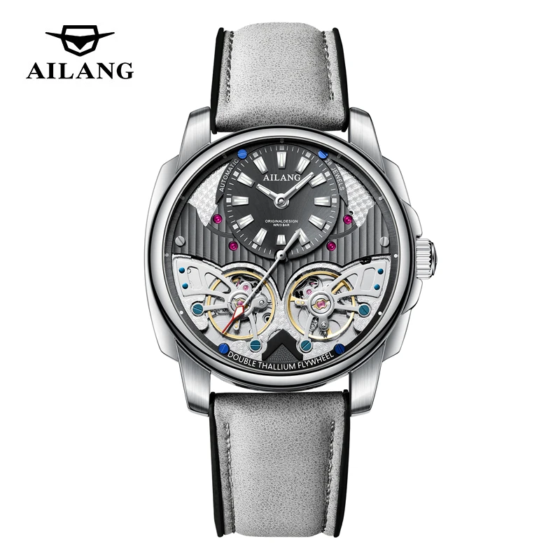 

AILANG Double Tourbillon Series Роскошные механические часы для мужчин Модный кожаный ремешок Водонепроницаемые автоматические часы-скелетон Мужские часы