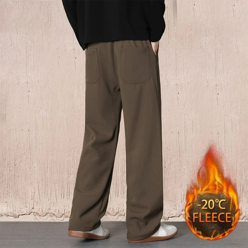 Fleece and Thickened Casual Pants for Men Autumn and Winter Collection Drawstring Straight Loose Pants Trendy Men's Brand