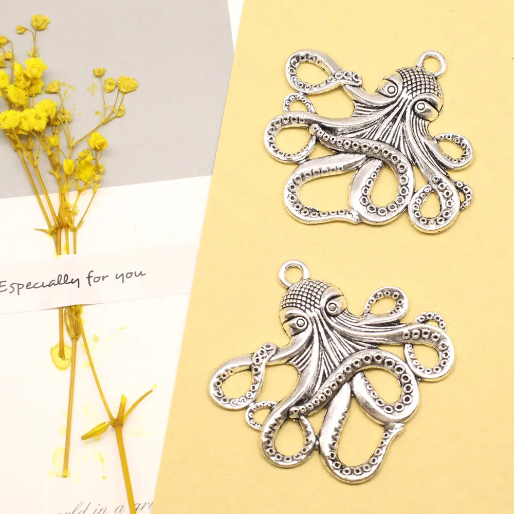 1pcs 55x57mm Octopus Pendants Women Pendant Craft Vintage Jewelry Antique Silver Color