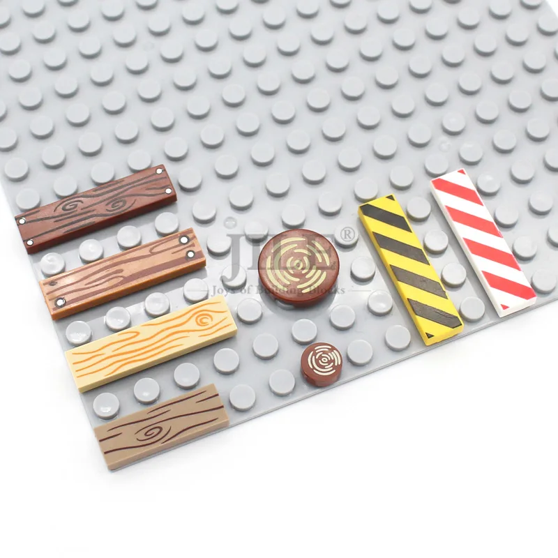 50pcs Moc Tile 1x4 1x3 Tablet with Wood Grain Danger Stripes Pattern DIY Building Blocks Bricks Compatible with 2431 63864