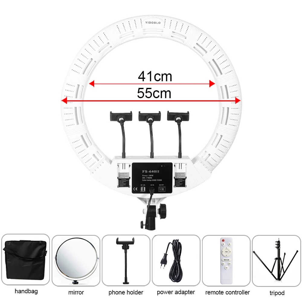 Professional 22inch Led Ring Lamp with Tripod 100W Yidoblo FS640II Ring Lights for Makeup Tattoo Video Photo Studio Stream CRI95