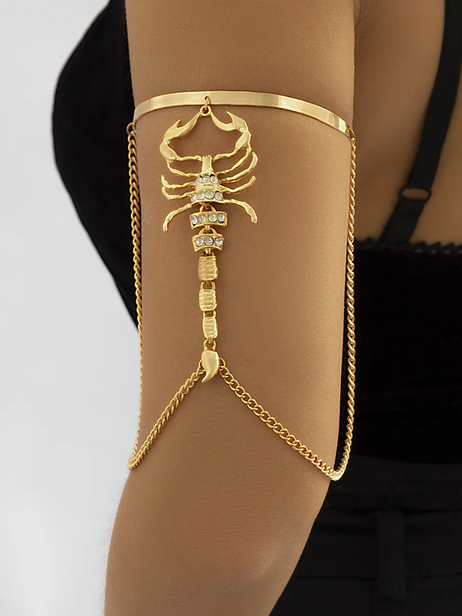 

Cross-Border Fashion Jewelry Metal Iron Chain Tassel Arm Bracelet Dark Style Open Snake Scorpion Hand Bracelet Arm Ring