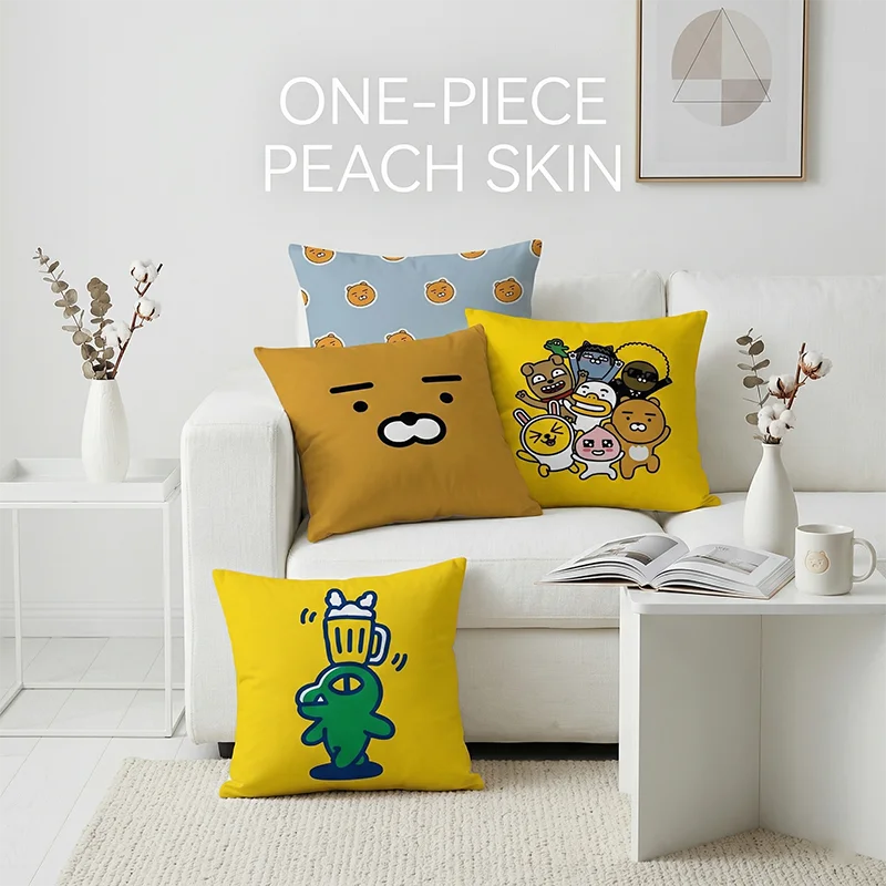 

Kawaii Cartoon Bear Cushion Cover Peach Skin Cute Animal Throw Pillow Case for Living Room Sofa Couch Kids Bed Playroom Home Art