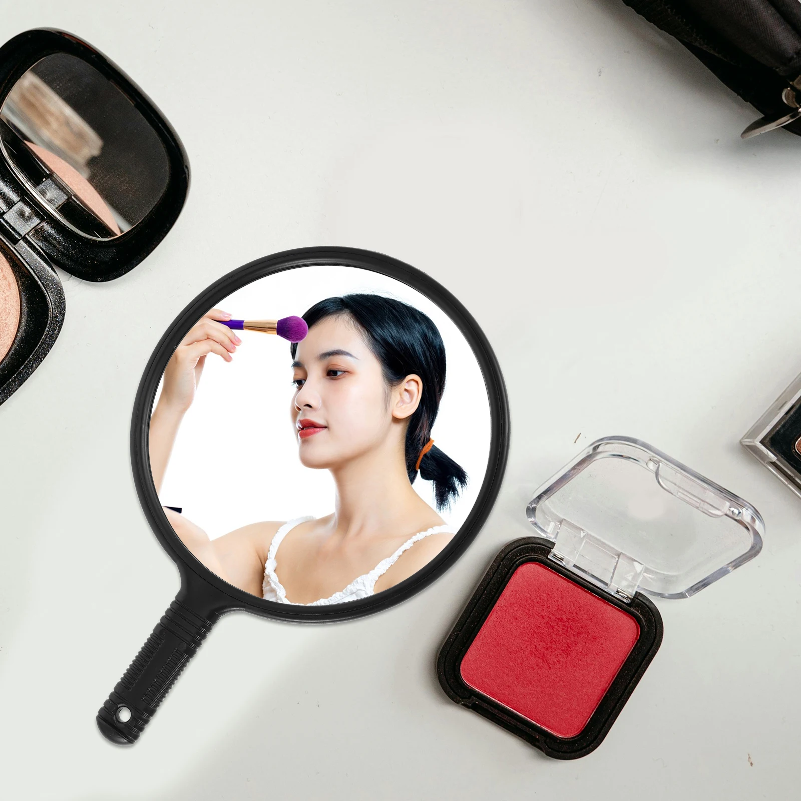 

Hairdressing Mirror Large Handheld Black Round Handle for Women Travel Makeup Salon Use Vintage Hand Tool