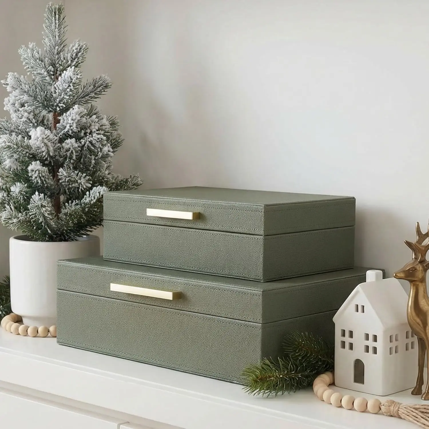 

Decorative Storage Box Set of 2 PU Leather Organizer Bins for Bookshelf Home Decor - Store Photos Documents Memory Keepsakes