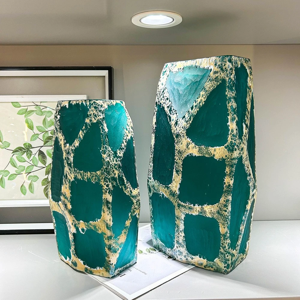 Grandmother green hand-ground American vase Home Furnishing Sales Department Meeting Room Flower Arrangement Premium Decoration