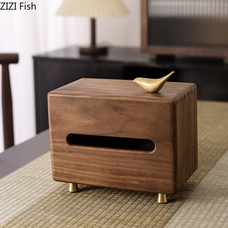 Natural Walnut Wood Tissue Boxes Retro Paper Towel Case Living Room Coffee Table Removable Tissue Box Holder Vintage Home Decor