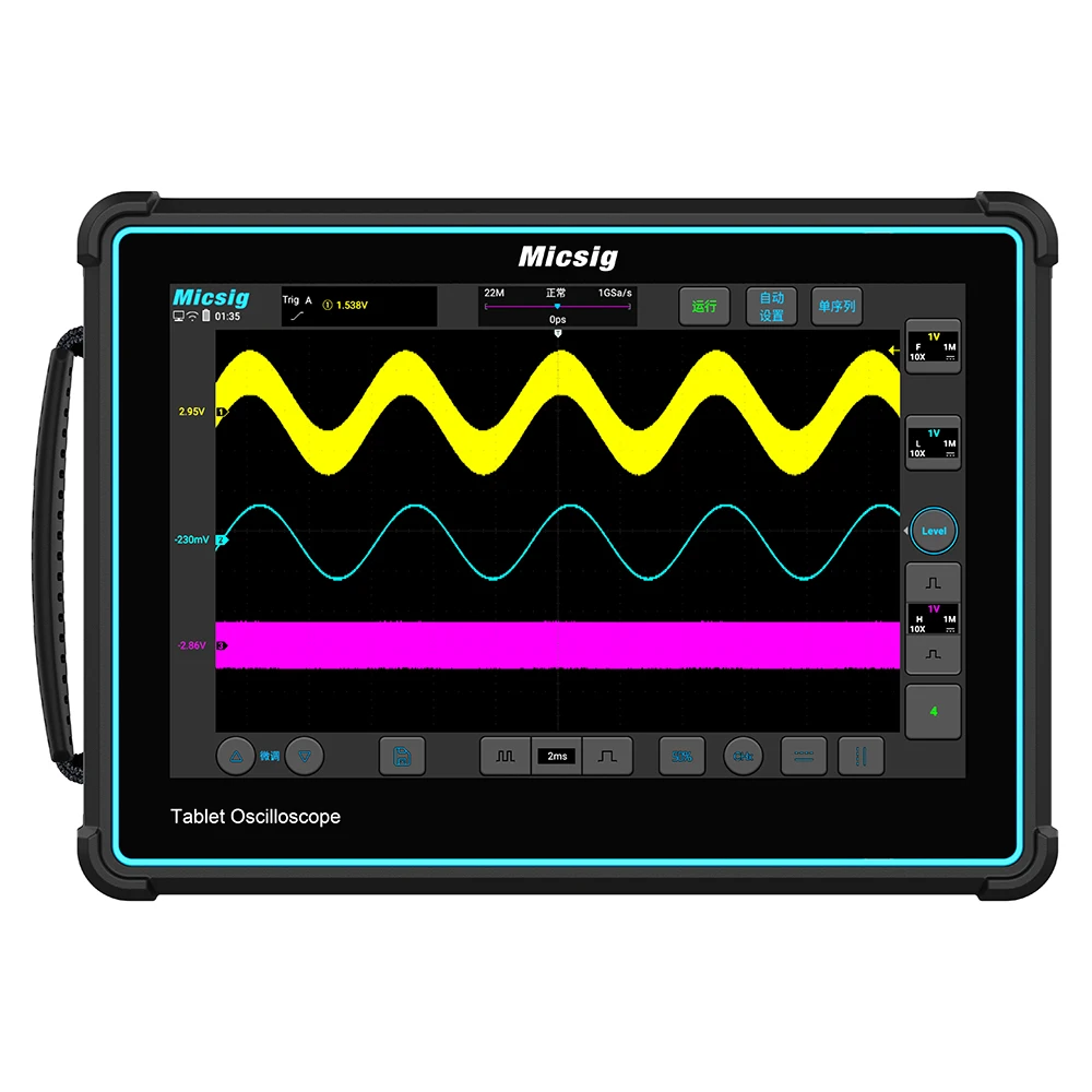 

Micsig 8-bit Tablet Oscilloscope TO3004 300Mhz 4 Channels 2 GSa/S 10.1inch LCD Touchscreen Portable Automotive Diagnostic Oscope