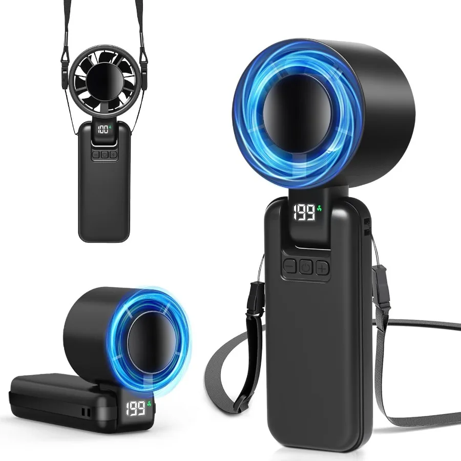 

Портативный ручной турбовентилятор 4IN1, 15000 об/мин, вращение на 180 градусов, 5000 мАч, 20 часов, перезаряжаемый через USB, складной вентилятор с воздушным турбо-техническим светодиодным дисплеем