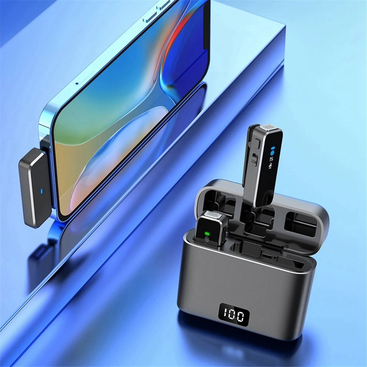 ABJG-Wireless Lavalier Microphone Mini Portable Lavalier Microphone Dual Channel Audio Video Recording