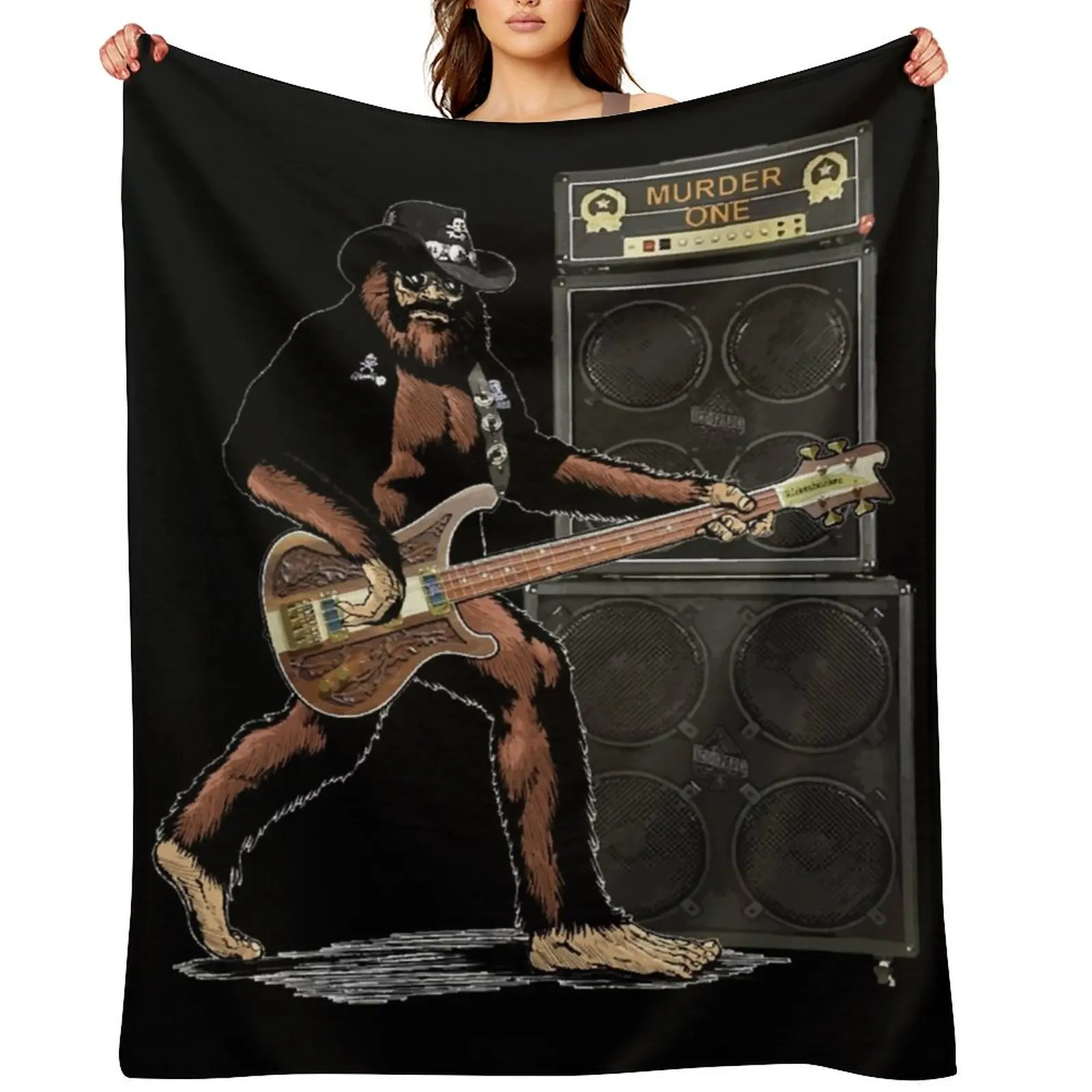 

Bigfoot Heavy Metal Bass Guitar Rocks! Throw Blanket decorative Softest Plaid Plush Blankets