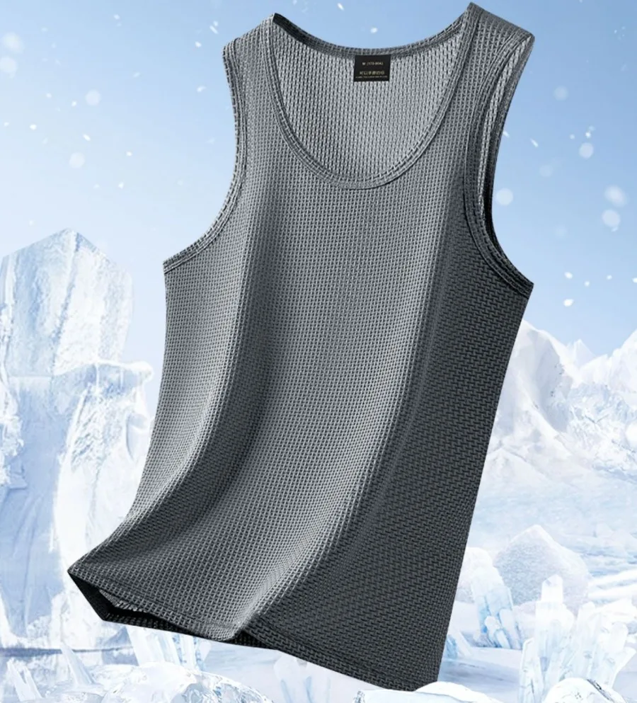 Men's Ice Silk Bamboo Knot Vest Summer Mesh Breathable Sleeveless T Shirts Solid Color Thin Fitness Cool Quick-dry Base Shirt