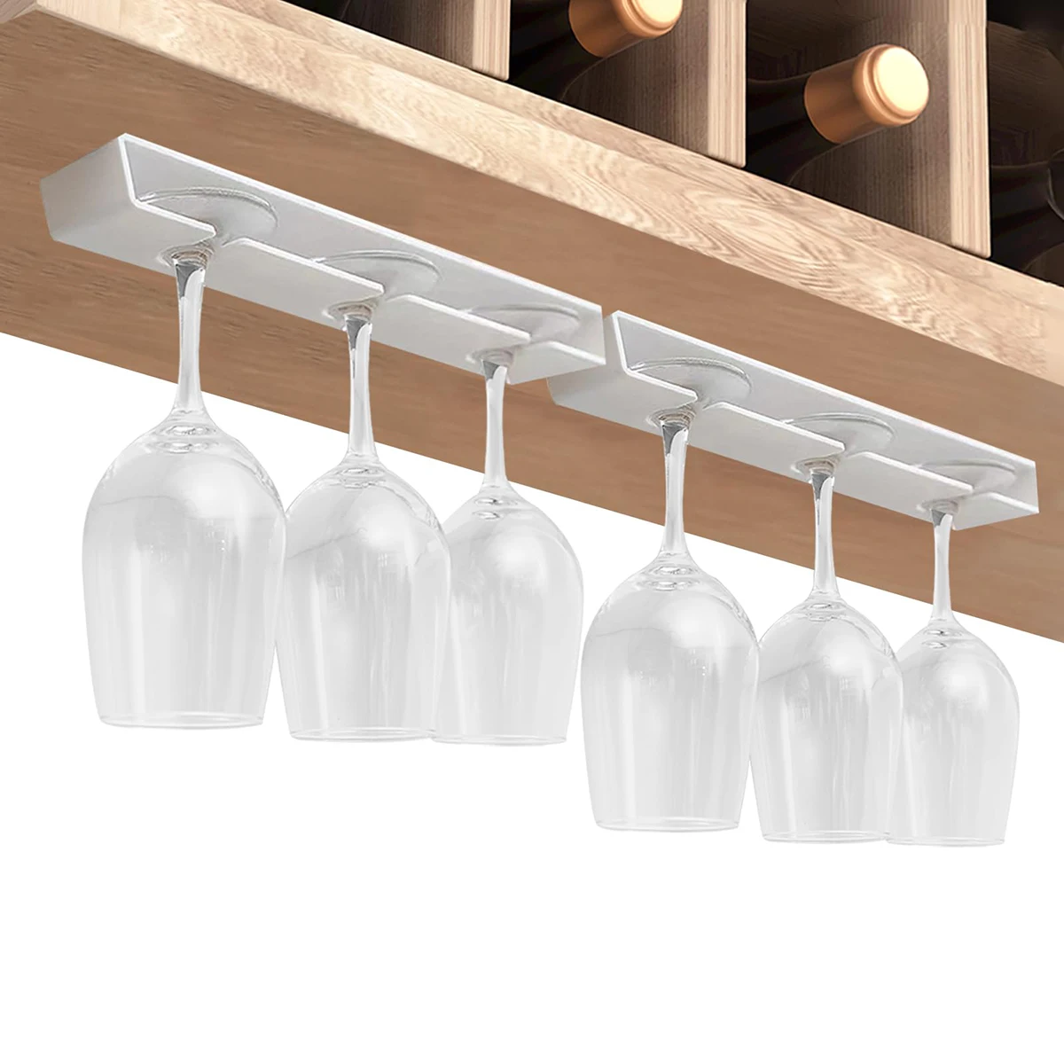 

Hanging Wine Glass Holder Under Cabinet Wine Glass Rack Hanging Stemware Shelf Hanging Organizer for Bar Cabinet Kitchen