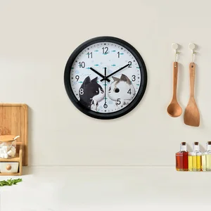 Lindo reloj de pared de diseño de diseño de gato blanco de gato negro, reloj de mudo de 8 pulgadas, sala de estar, dormitorio, guarida, baño, pasillo 8 mejores gatos de reloj de ventas - №8