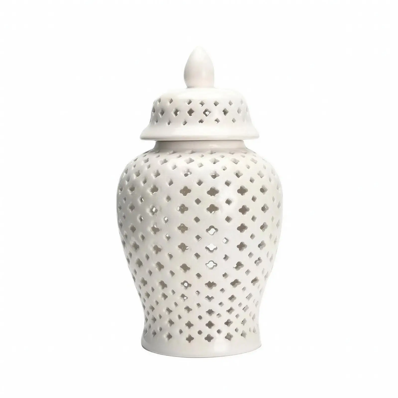 Ceramic Vase with Lid Decorative Pierced Jar Ginger Jar Hollow out Decor Lattice for Homeowners, Living Room, Entryway