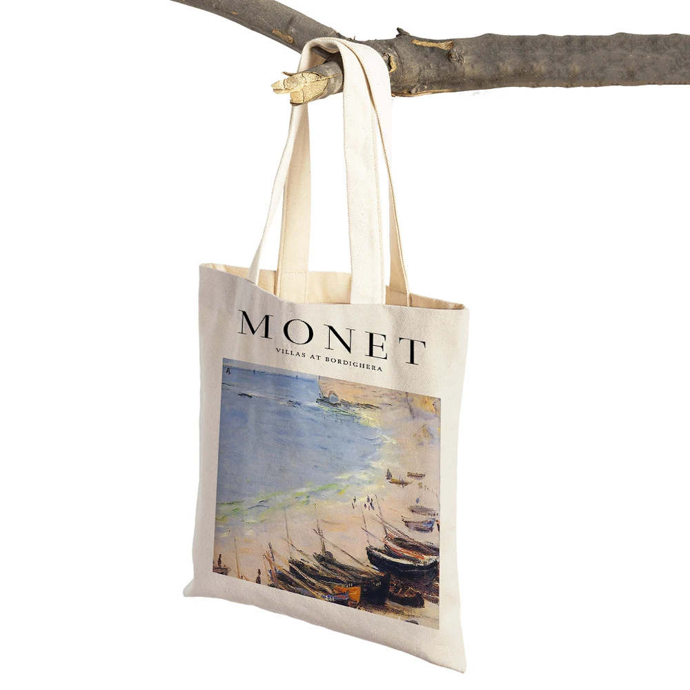 Monet Picasso Parrot Butterfly Mountain Shopping Bag Double Print Eco Casual Nordic Shopper Bags Lady Canvas Tote Women Handbag