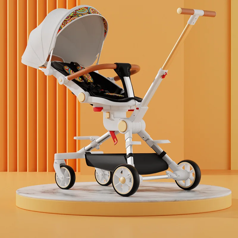 Cochecito de bebé multifuncional sentado y tumbado, carrito de sombrilla de cuatro ruedas con cochecito de bebé plegable bidireccional, 3 en 1