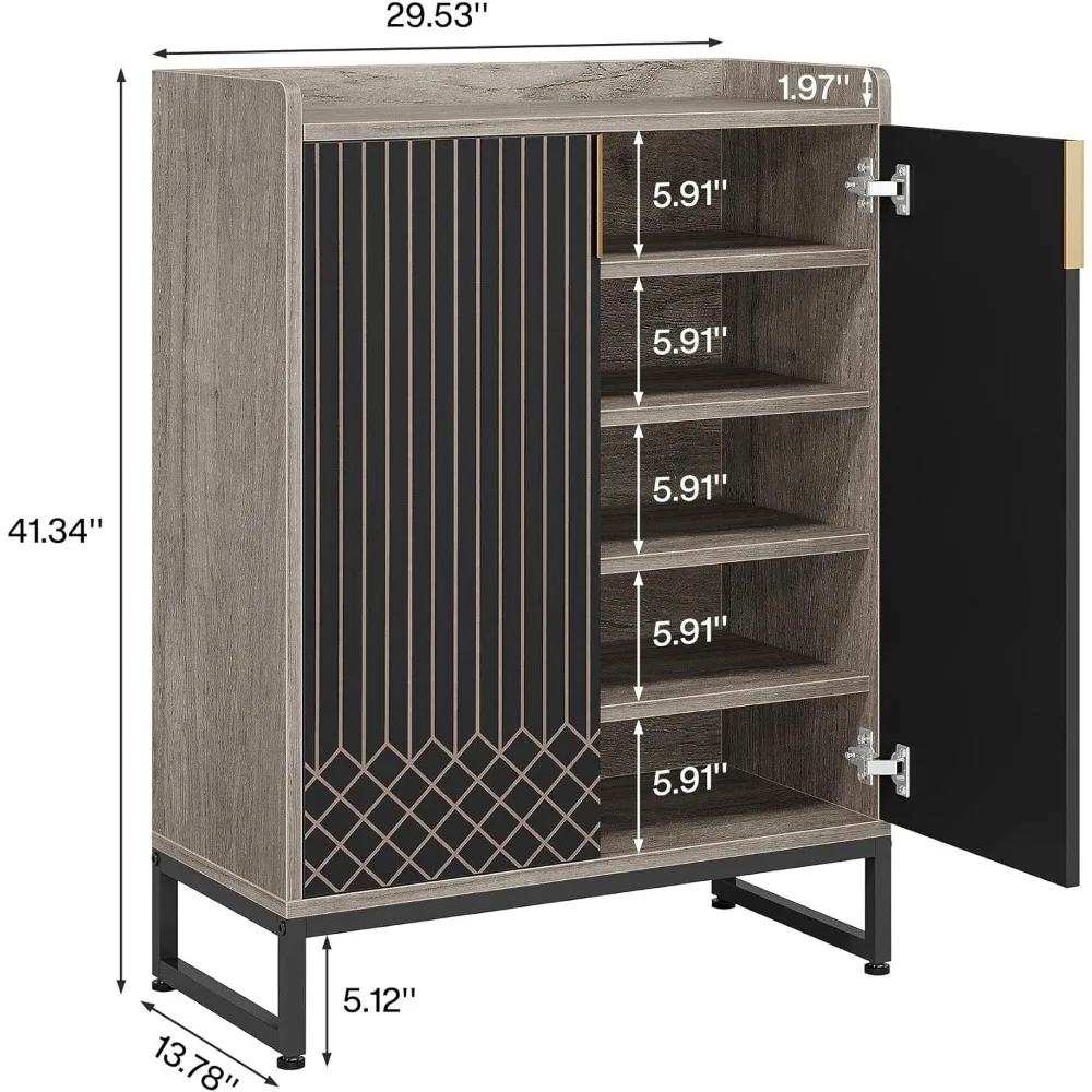 Shoe Cabinet with Doors, 5-Tier Grey Shoe Storage Cabinet for 25 Pairs, Wooden Shoes Rack Organizer for Entryway