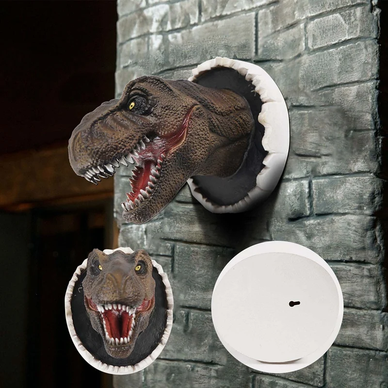 Wall Mounted Dinosaur Bust Tyrannosaurus Head Sculpture Latex Foam Wall Hanging For Kids Room Bar Wall Home Decoration