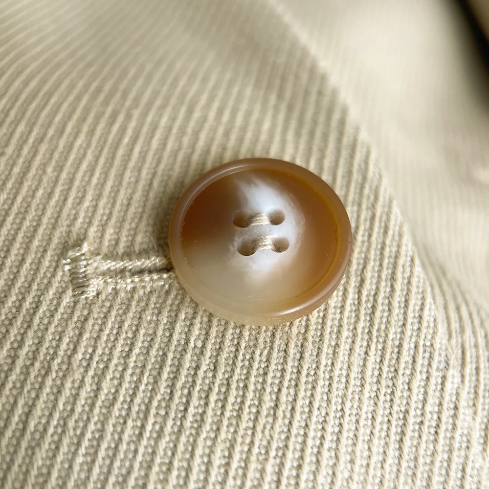 

Pure Cotton V-ne Slit Commute Pleated Versatile Slimming Top Suit Jaet Button ket Regular Sve Long Spring Single Piece