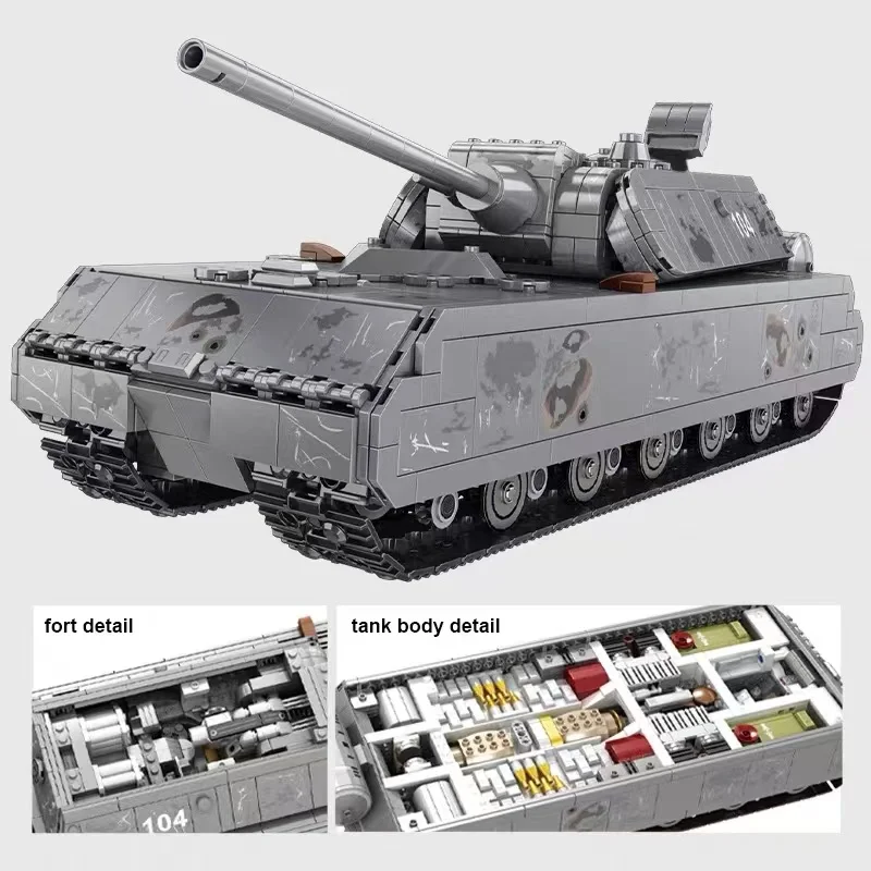 WW2 Military Heavy Tank Building Blocks German Panzer VIII Maus Leopard 2 WW1 Soldier Police Army Weapon Bricks Toy for Boy Gift