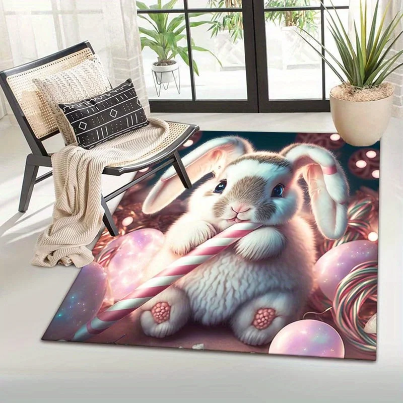 VIKAMA Dreamy Easter Bunny Candy Rug Non-Slip Wear-Resistant Home Living Room Decorative Floor Mat Home Decoration