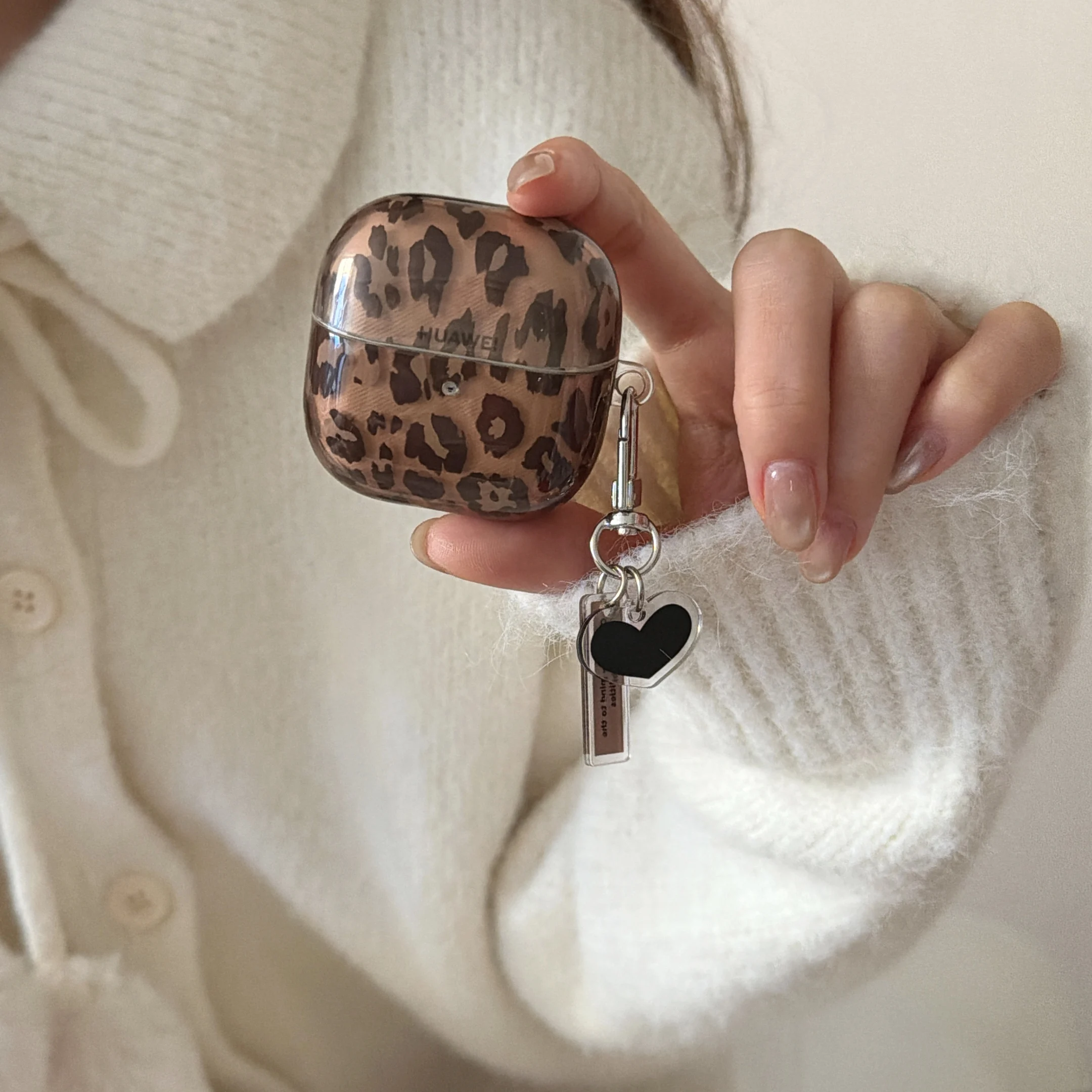 Fashion Transparent Leopard Print Case for Huawei FreeBuds 7i 5i 6i Se2 Se3 FreeClip 2 Headphone Protective Cover With Pendant