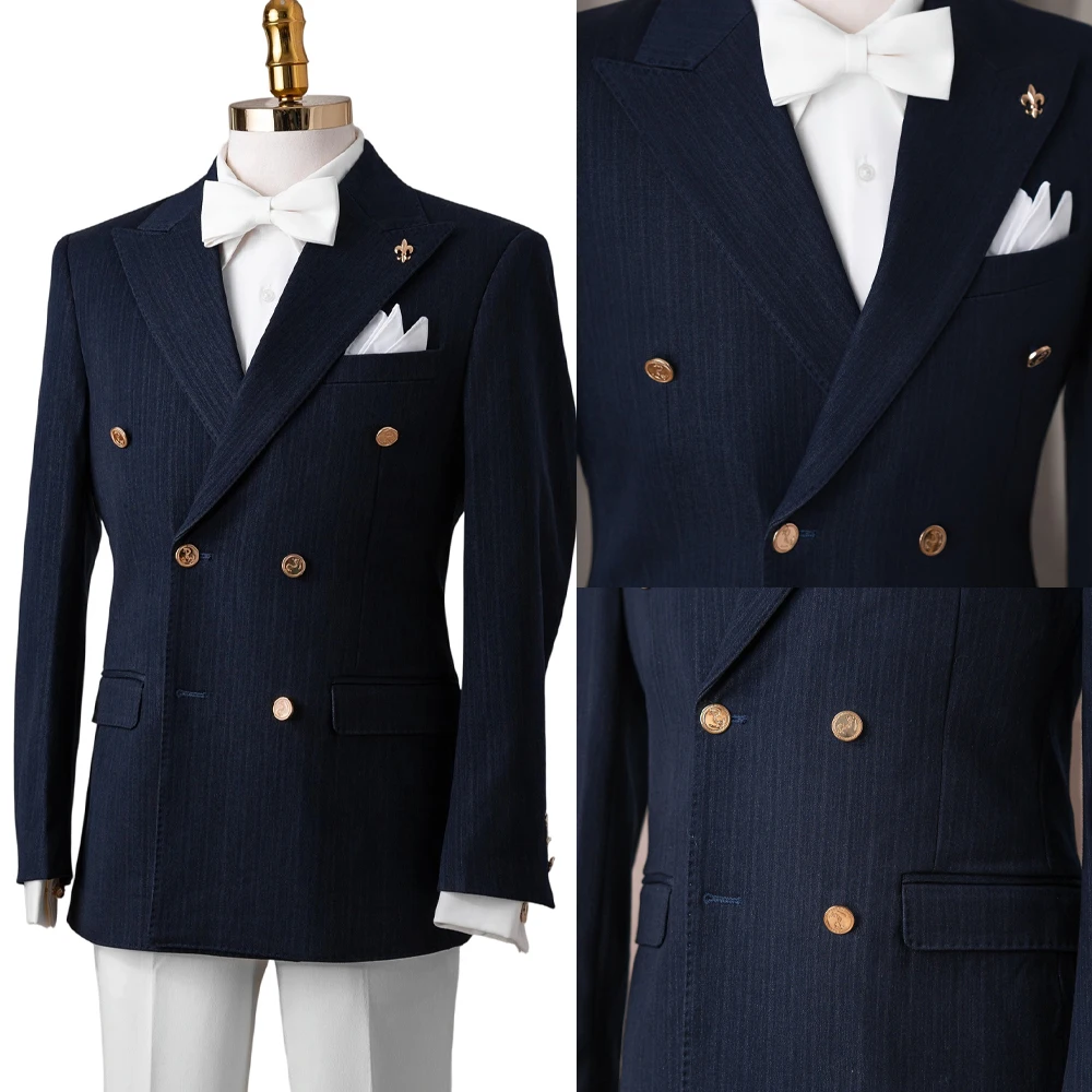 Eenvoudige herenpak trouwjas piekrevers smokings dubbele rij knopen bruidegomkleding zakelijk feest alleen blazer op maat