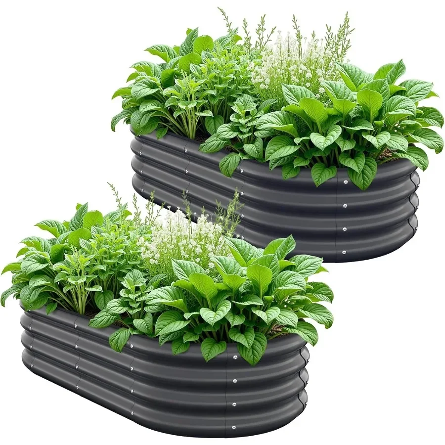 

Galvanized Metal Raised Garden Bed Kit for Lightweight Planter Boxes Outdoor with Easy Assembly4x2x1ft-2PCS Oval Large Galvaniz