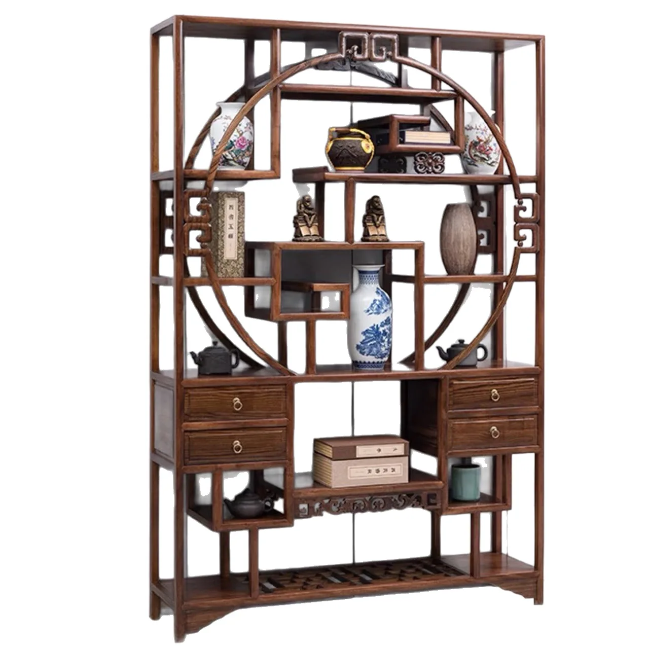 

Bogu frame solid wood Chinese display cabinet tea room tea partition rack Jinhuali 1.2 meters round Duobao Pavilion