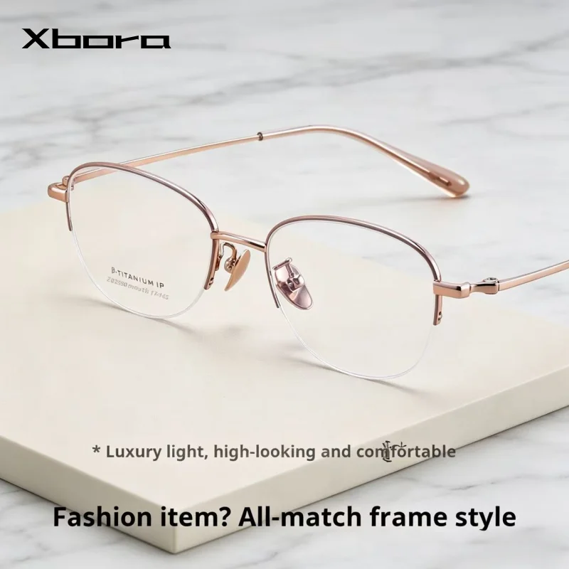

Очки XBORA Cat Eye, женские, полуоправные, из чистого титана, премиум-класса, элегантные, изысканные, ультралегкие, без декоративной оправы, модель Z023