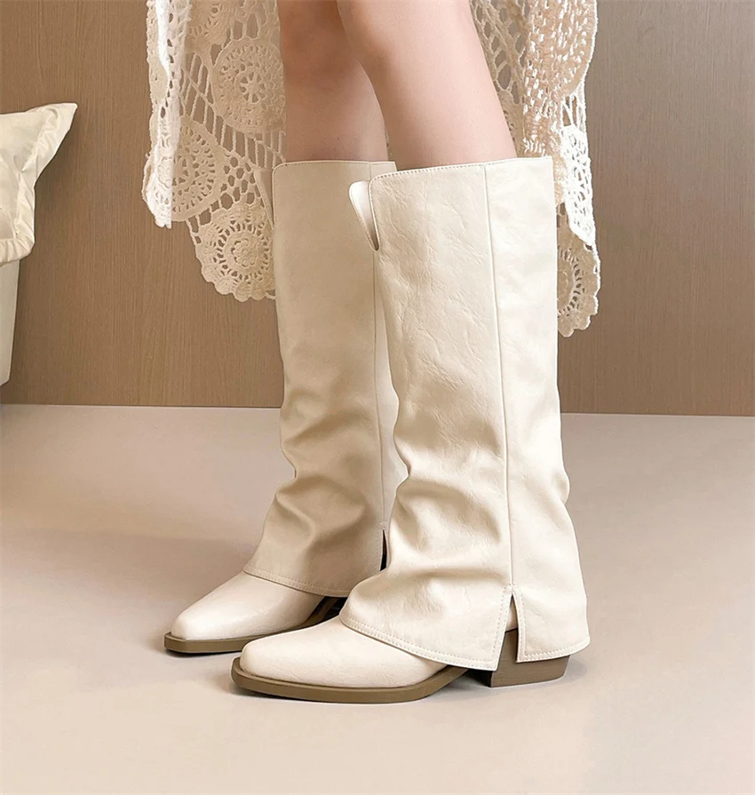 Zapatos De Mujer Women's Boots 2026 New Pointed Toe Long Tube Boots Metal Buckle Square Heel Pants Fashion Winter Boots сапоги