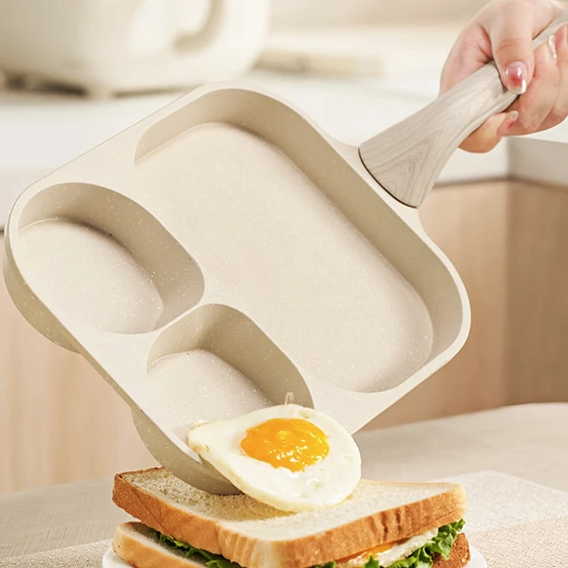 3 Holes Frying Pot Pan Black Thickened Kitchen Omelet Non-Stick Egg Poacher Pancake Crepe Steak Cooking Ham Breakfast Maker