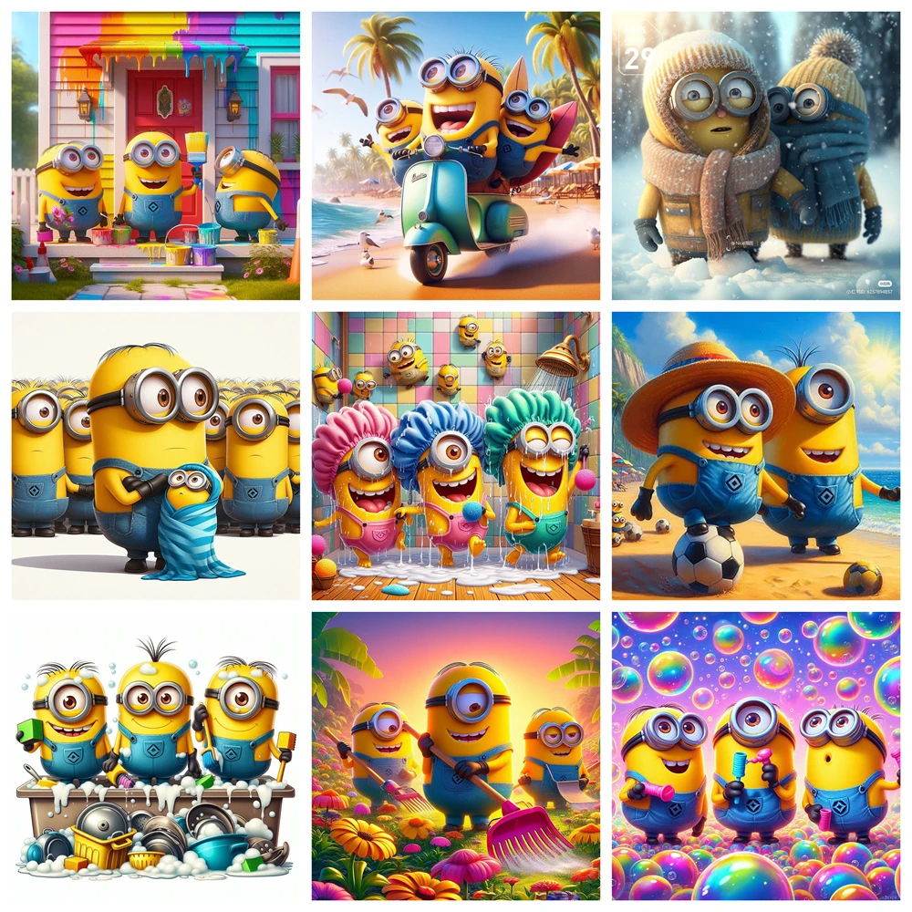 DIY Diamond Art Painting Kit Minions Seaside Vacation Car Cabin Embroidery Mosaic Cross Stitch Home Decor Children's Gift Crafts