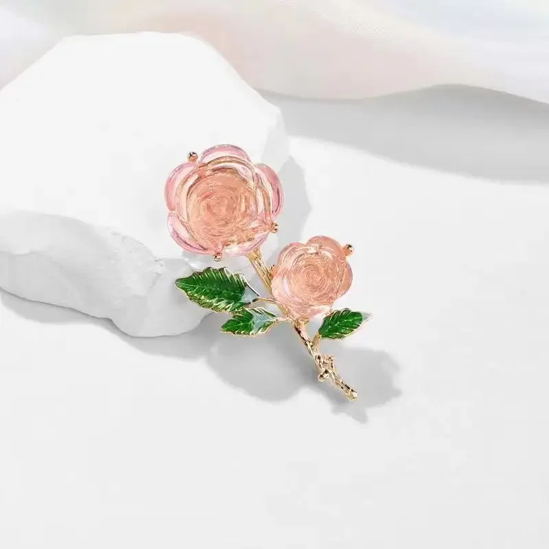 Luxury Rose Flower Brooches For Women Fashion Enamel Pins Elegant Clothing Accessories