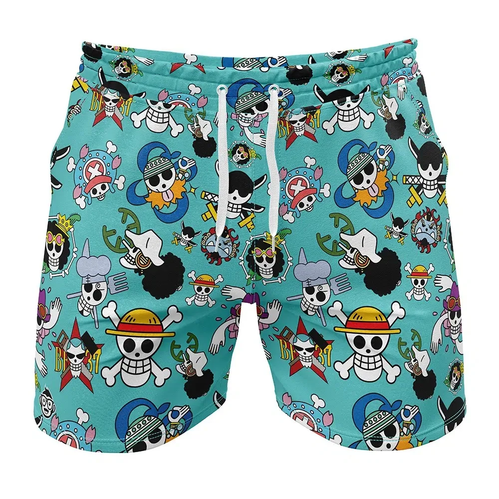 Bandai Strawhats Jolly Rogers One Piece Anime Adult Kids Athleisure Shorts Summer Quick-dry Soft Comfy Lightweight Swim Shorts