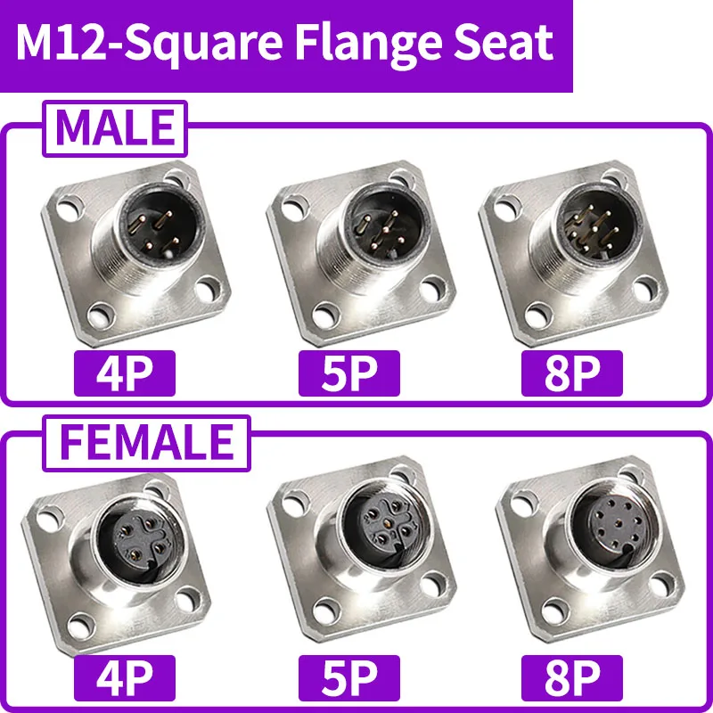 5/20 PCS M12 Connector Aviation Plug 4P 5P 6P 8P 12P Straight/Right Angle Head Male Female Docking Waterproof Sensor Connector