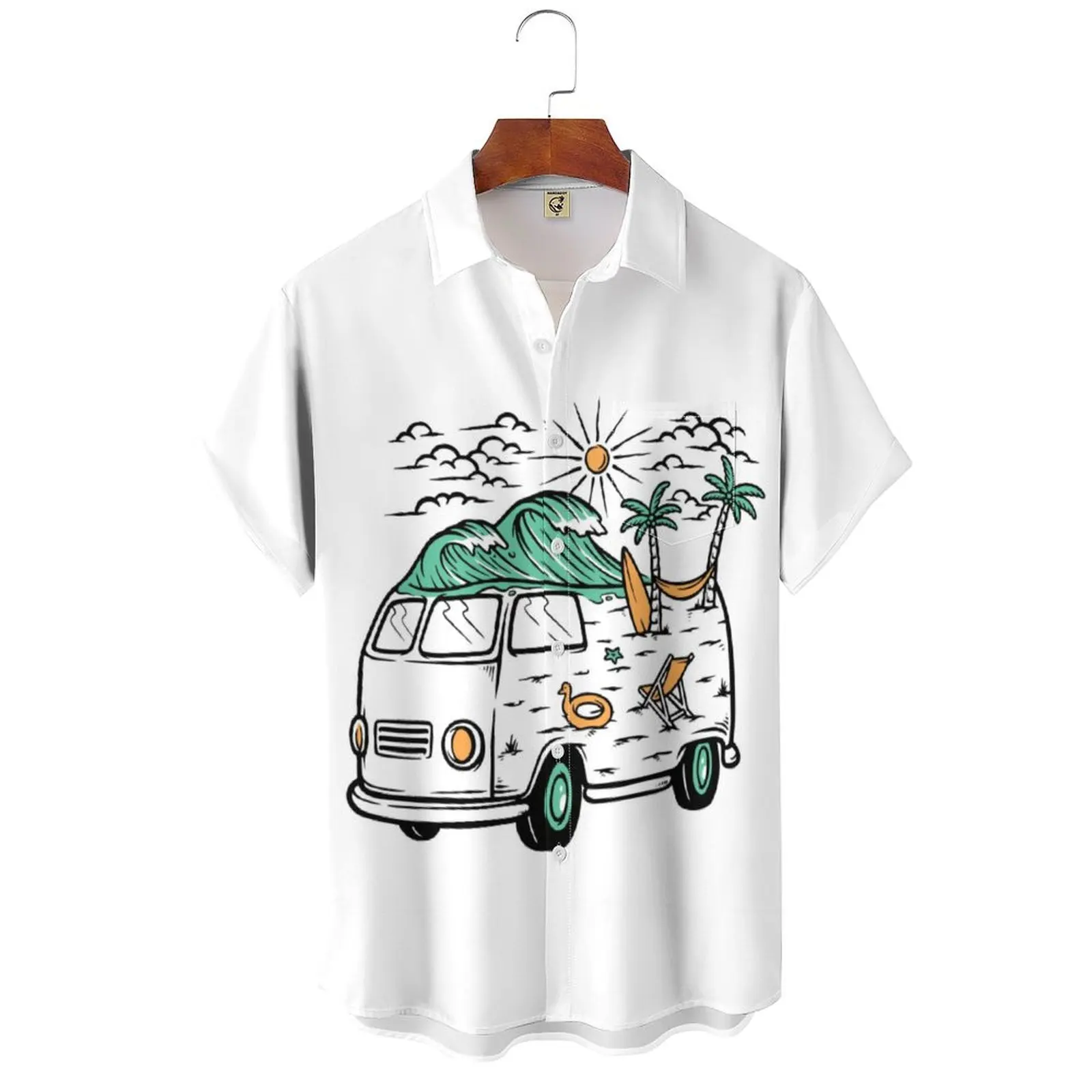 Letnia moda Męska koszula z krótkim rękawem Retro Klasyczny wzór samochodu Hip Hop Car Party Wear Oversized Top letnia koszula