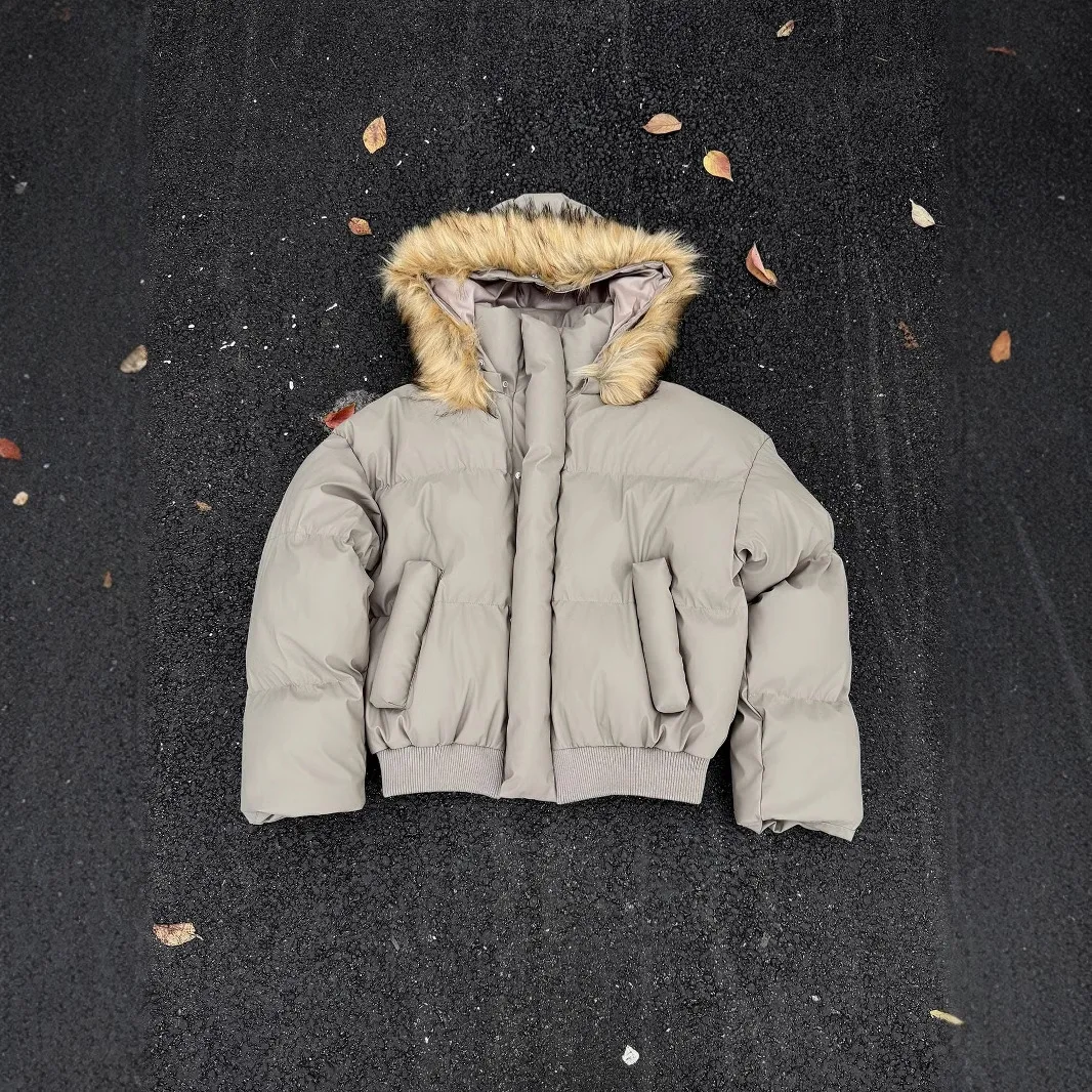 Manteaux à capuche pour hommes, Parkas courts et solides, vestes avec poches, fermeture éclair, col en fourrure, manches longues, épais, coupe ample, décontracté, automne hiver 2025