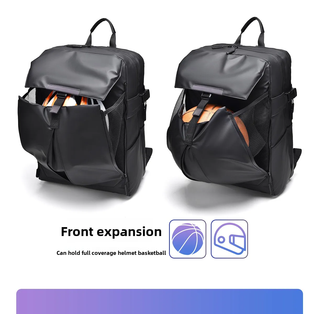 Mochila sólida de cuero PU de gran capacidad escalable, mochila de negocios, casco de viaje, mochila de baloncesto, bolsa de viaje