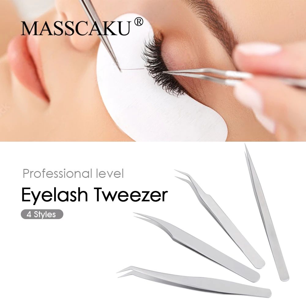 MASSCAKU Eyelash Extension Tweezers Makeup 1PCS Russian Professional Accurate Volume Classical Stainless Steel Tweezers