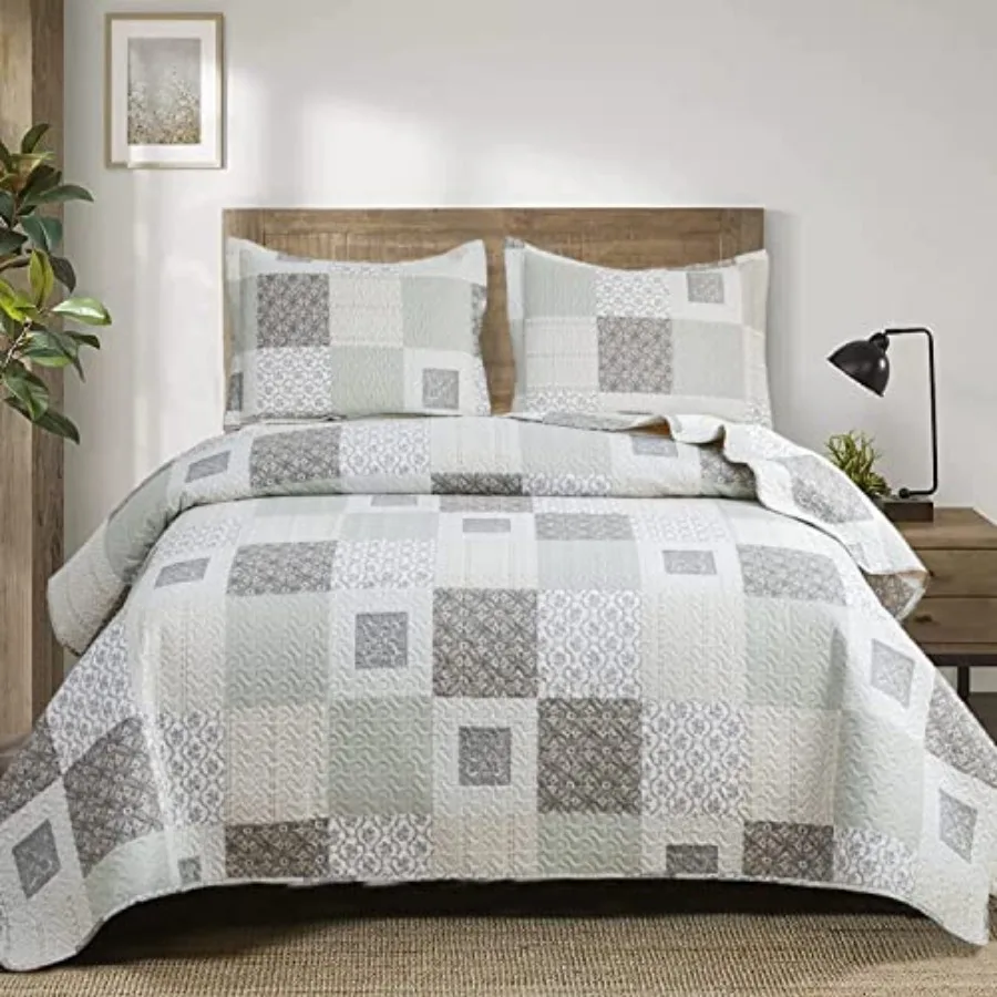 

Quilt Set Queen Size Floral Bedspread Coverlet Plaid Patchwork Quilt Bedding Morden Lightweight Bedspread Reversible Home Quilt