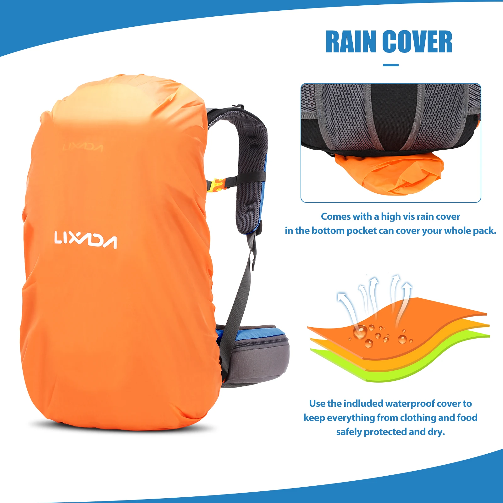 حقائب سفر مقاومة للماء Lixada ، حقيبة ظهر نايلون ، حقيبة ظهر رياضية خارجية ، غطاء مطر ، تخييم ، تسلق ، حقيبة رحلات ، كبيرة ، 50 لتر