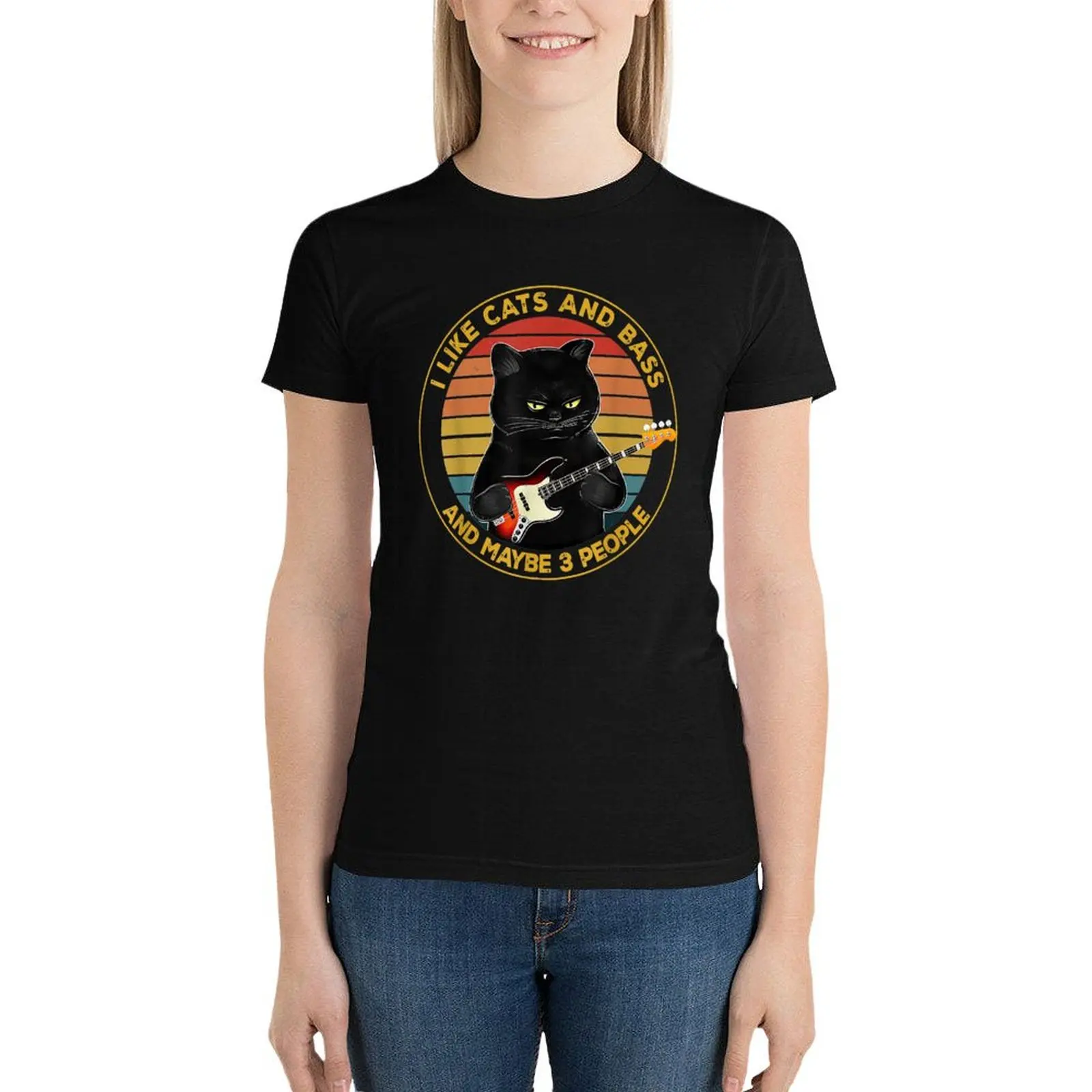 

I Like Cats And Bass And Maybe 3 People T-Shirt female kawaii clothes cotton t shirts Women