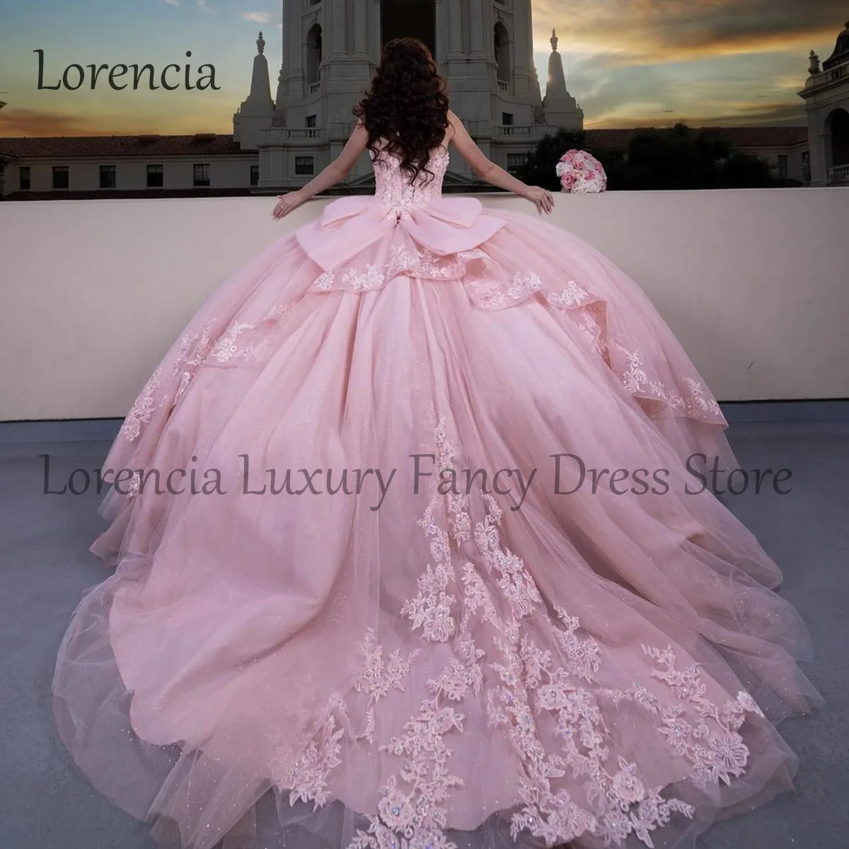 2024 rosa Quince anera Kleid Ballkleid Spitze Applikationen ärmellose Perlen Kristall formale Korsett süß 15 16 Vestidos de 15 Años