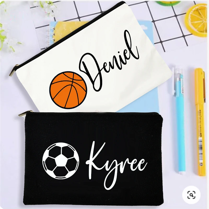 Bolsa de lápices de fútbol personalizada, estuche de lápices con nombre personalizado, suministros de papelería escolar, bolsas de almacenamiento,