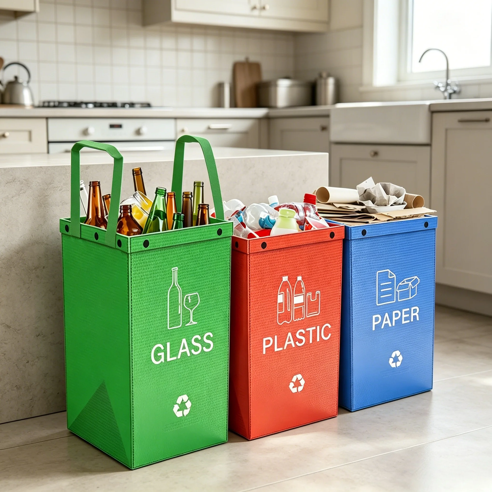 Sacs de tri sélectif séparés, poubelles réutilisables étanches pour cuisine, bureau, maison, poubelles de recyclage intérieures