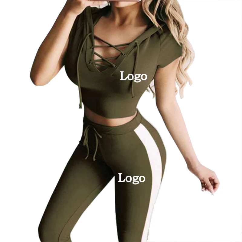 Women\'s casual sports yoga fitness sports suit hoodie + pants sportswear two-piece suit Customize your logo